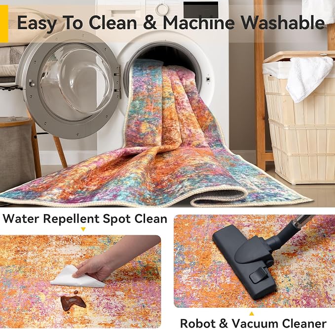 RELEANY Washable Area Rugs 9'x12' Non-Slip Modern Abstract Soft - Image 5
