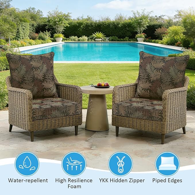 Outdoor Deep Seat & Back Cushion Set, 24 x 24 Inch Water Repellent and Fade - Image 3