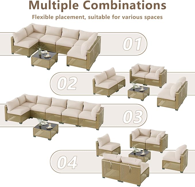 LOUVIXA 7 Piece Outdoor Patio Furniture Set, Outdoor Sectional Sofa, Wicker - Image 3