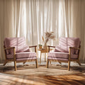VINGLI Solid Wood Wide Armrests Accent Chair Set of 2, Upholstered Mid Century by VINGLI