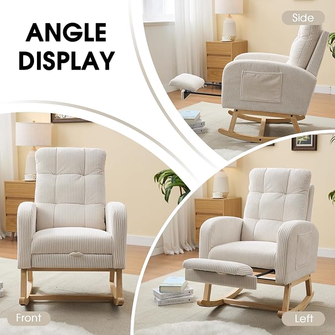 NIOIIKIT Nursery Rocking Chair, Corduroy Upholstered Rocking Chair - Image 8