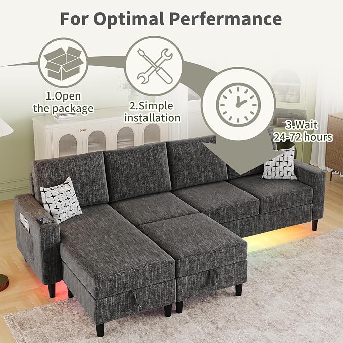 Sectional Couches for Living Room, 6-Seats Soft Linen Fabric Sectional Sofa - Image 8