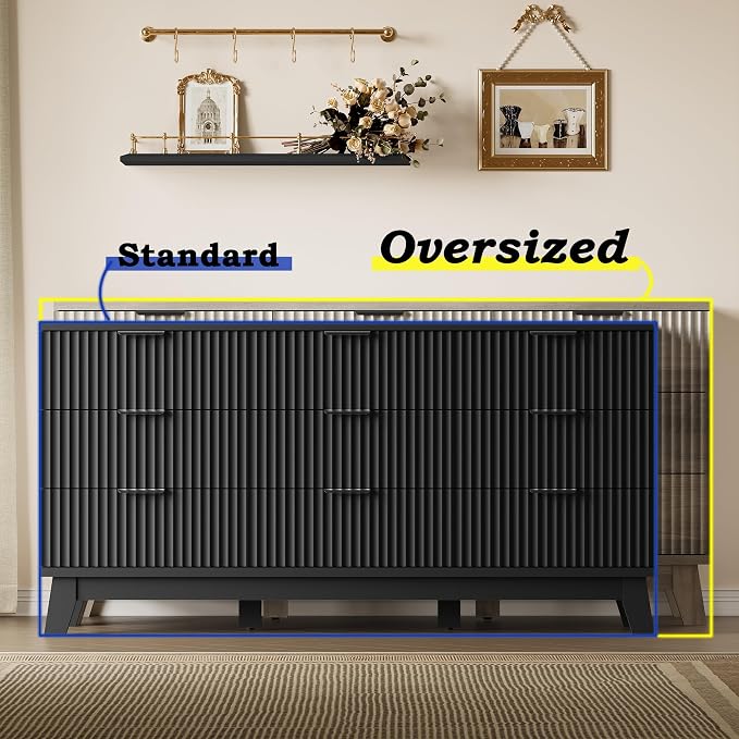 BORNOON 63" Long Dresser for Bedroom, 9-Drawer Fluted Dresser, Extra-Wide Wood - Image 3