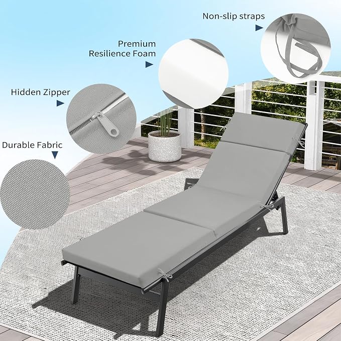 2 Pcs Outdoor Chaise Lounge Cushion 72" x 21" x 3", 4-Section Folding Patio - Image 5