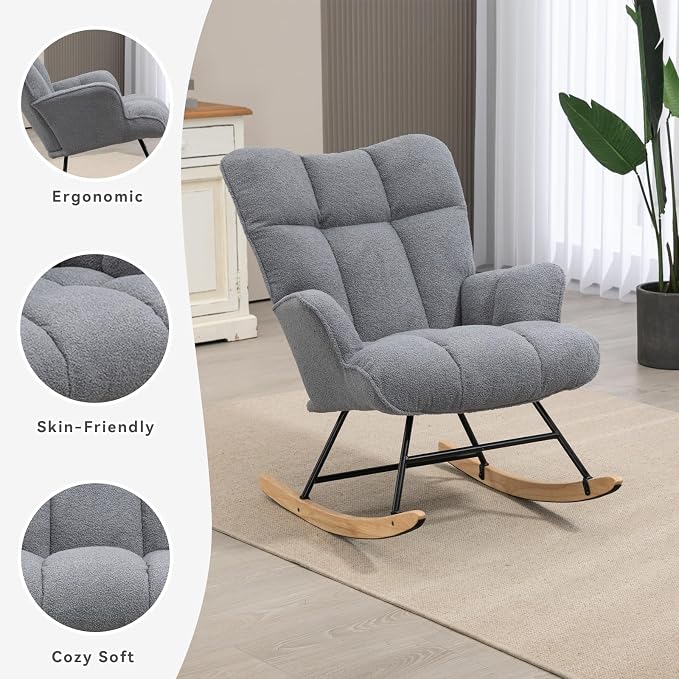 SAETSFEG Rocking Chair Nursery Teddy Upholstered Glider Rocker Rocking Accent - Image 3
