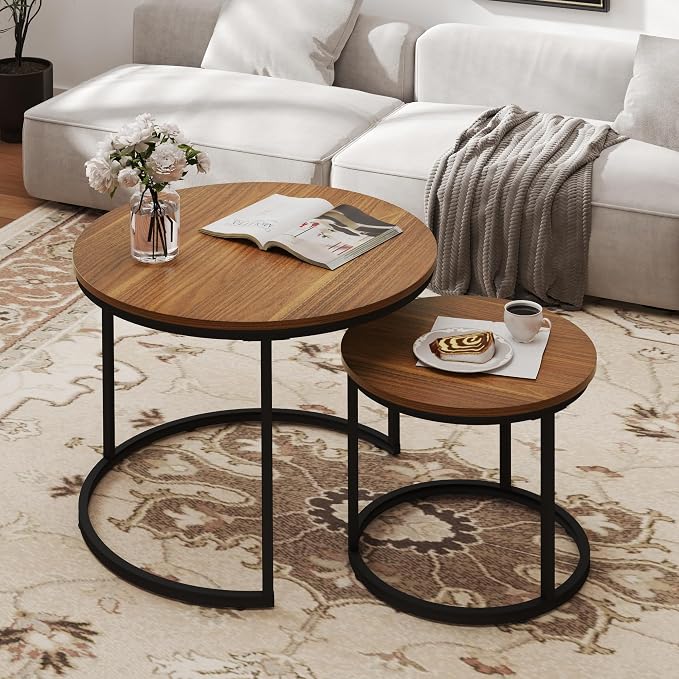 Otterease Nesting Tables Set of 2, Round Coffee Table, Small Nesting Coffee by Otterease