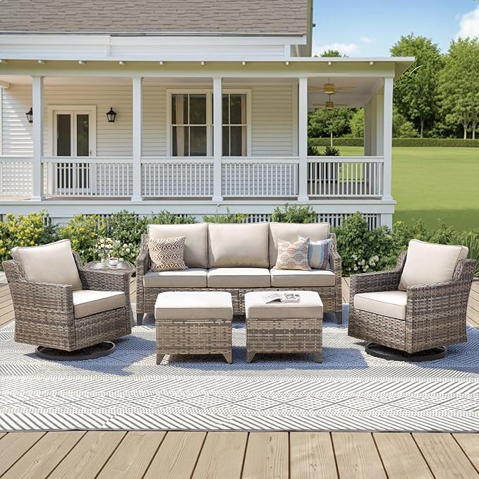 6 Piece Outdoor Patio Wicker Furniture Sets-High Back Outdoor Conversation Set by AMCLOBA