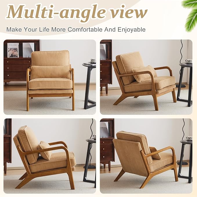 VINGLI Upgraded Premium Corduroy Accent Chairs Set of 2, Upholstered Arm Chair - Image 8