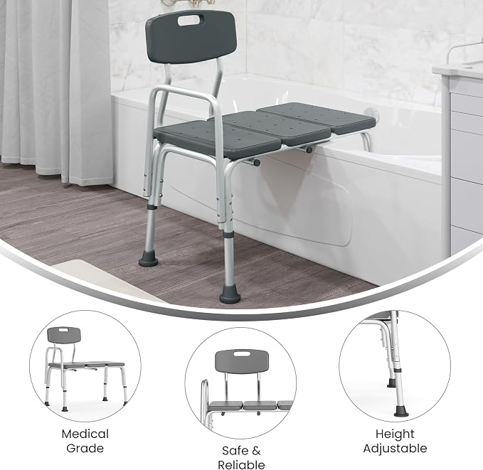 Flash Furniture HERCULES Series 300 Lb. Capacity Adjustable Gray Bath & Shower - Image 4