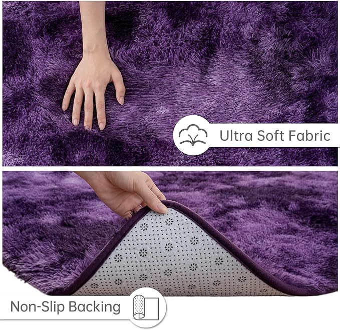 Goideal Fluffy Rug for Bedroom Living Room, 3x5 Purple Area Rugs, Faux Fur Shag - Image 6