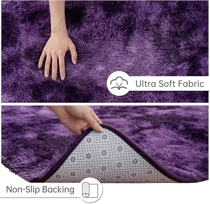 Goideal Fluffy Rug for Bedroom Living Room, 4x6 Purple Area Rugs, Faux Fur Shag - Image 6