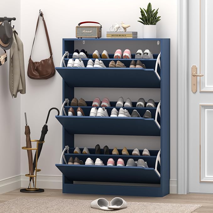 BORNOON Shoe Cabinet with 3 Flip Drawers, Hidden Wood Shoe Cabinet, - Image 7