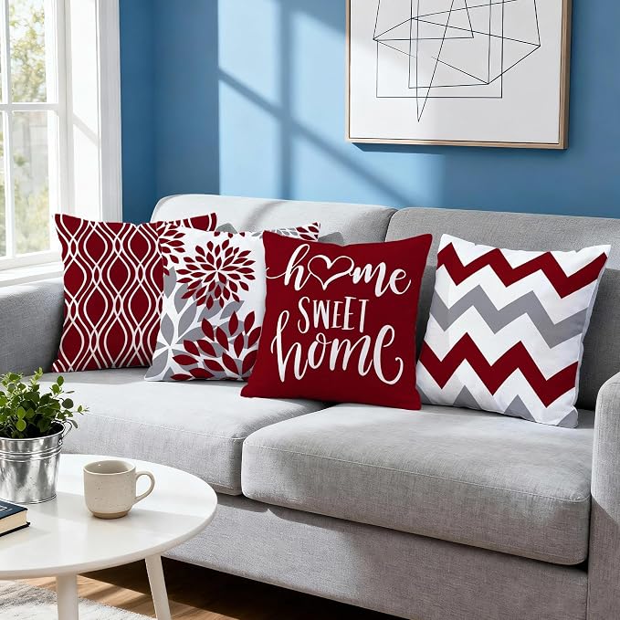 Hexagram Geometric Burgundy Pillow Covers 20x20 Set of 4, Decorative Outdoor - Image 7