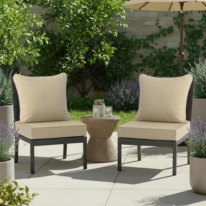 Summsun Outdoor Chair Cushions Set of 2, Faux Linen Patio Furniture Cushions - Image 9
