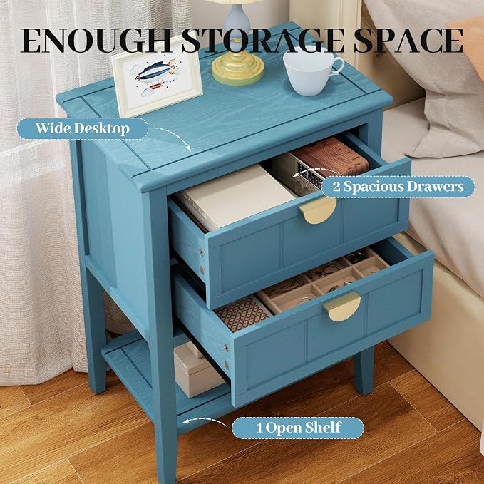 22" Blue Accent Side Cabinets, Modern Wood Sideboard - Image 3