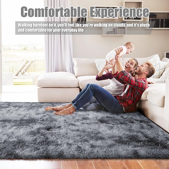 6x9 Fluffy Area Rug for Living Room, Shag Area Rugs for Bedroom, Tie-Dyed Black - Image 5