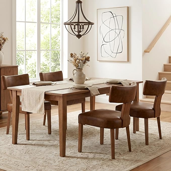 HNY Century Modern Dining Chairs Set of 6, Farmhouse PU Leather Upholstered - Image 7