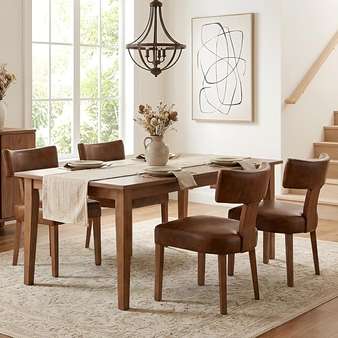 HNY Century Modern Dining Chairs Set of 4, Farmhouse PU Leather Upholstered - Image 7