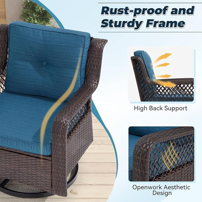 3 Pieces Patio Swivel Chairs, Wicker Patio Conversation Sets - Image 3