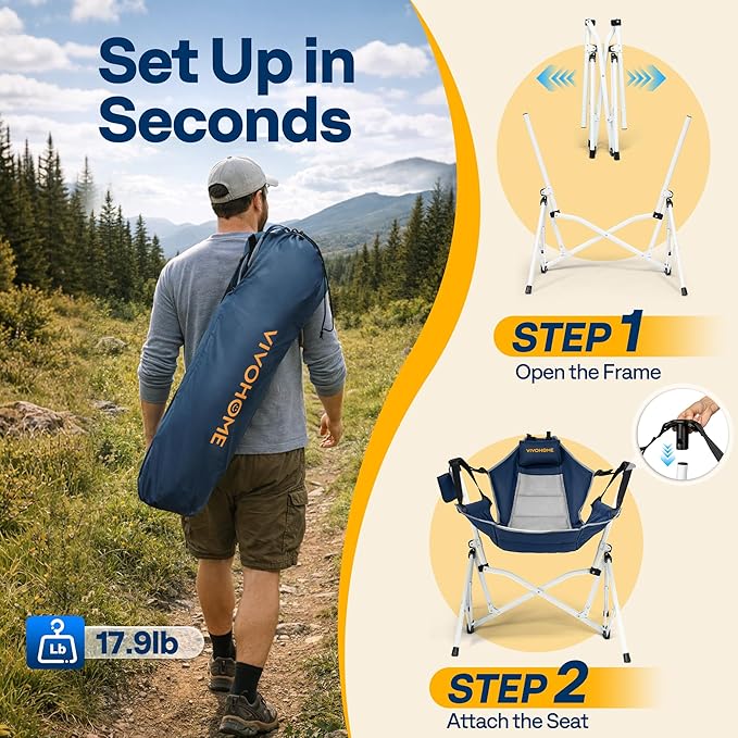 VIVOHOME Hammock Camping Chair, Portable Outdoor Swinging Rocking Chairs - Image 3