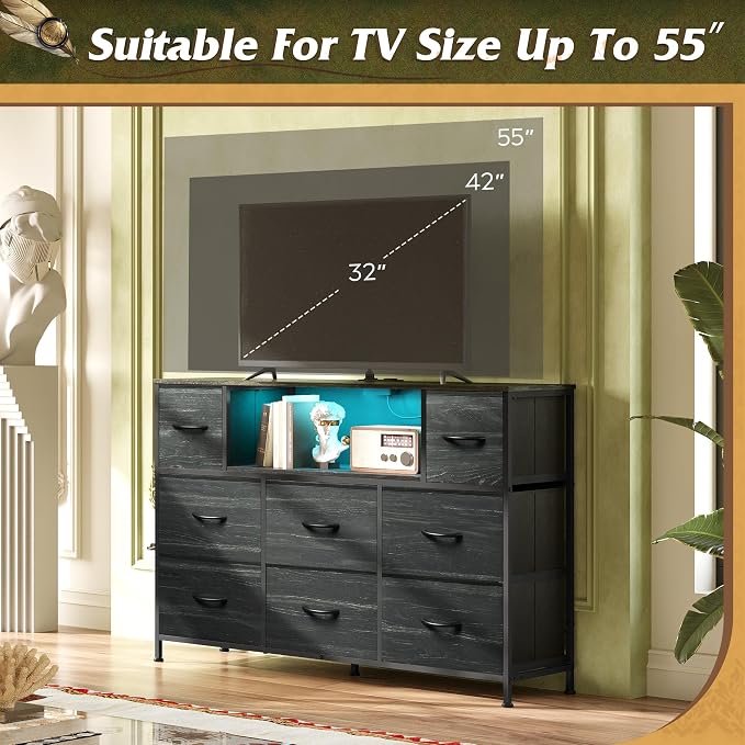 WLIVE Black Dresser TV Stand for 45, 55 inch TV, Entertainment Center - Image 7