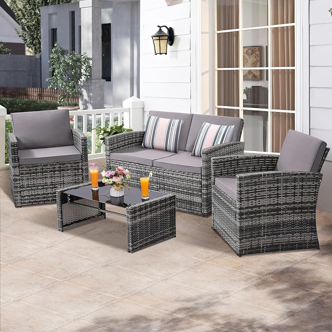 KROFEM 4-Piece Patio Furniture Set, Wicker Outdoor Rattan Sectional Sofa - Image 2