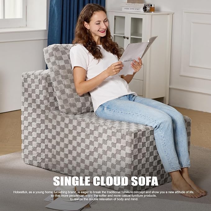 Single Sofa 1 Seat Couch with Deep Seat Memory Foam Cloud Chair with Pillows - Image 3