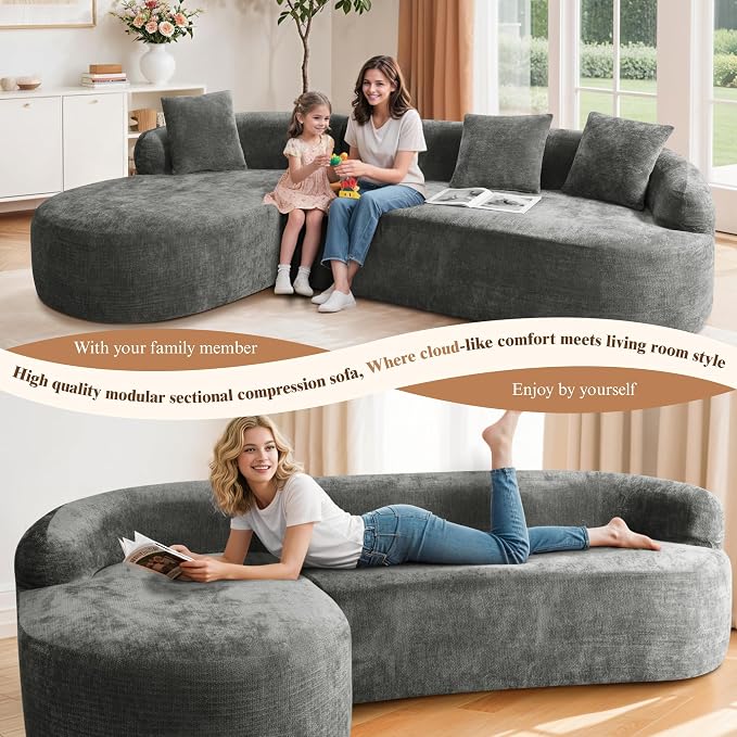 99" Curved Sectional Sofa with Chaise, Modern Boneless Couch with Deep Seat - Image 6