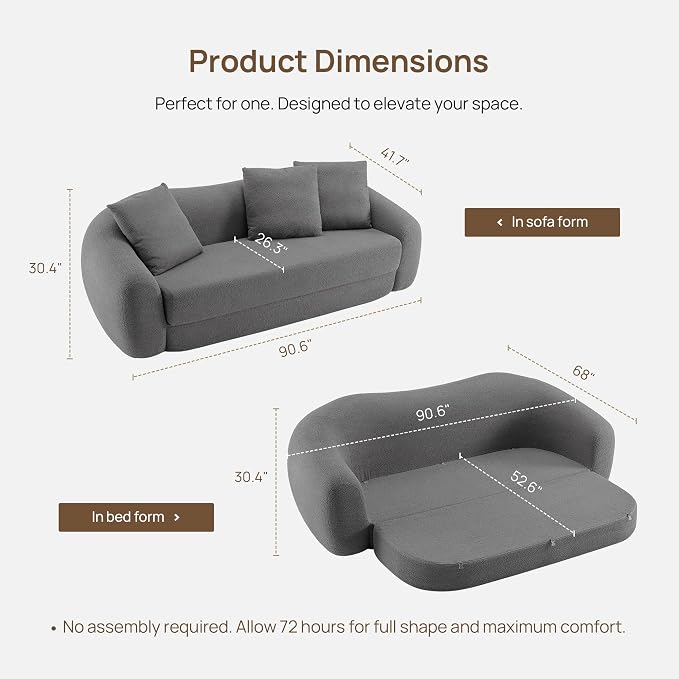 SICOTAS Curved Sofa Couch Bed for Living Room Convertible Futon Cloud Boneless - Image 7