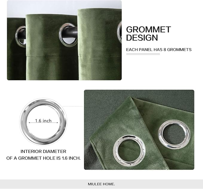 MIULEE Velvet Curtains Olive Green Extra Long Elegant Grommet Curtains Thermal - Image 2