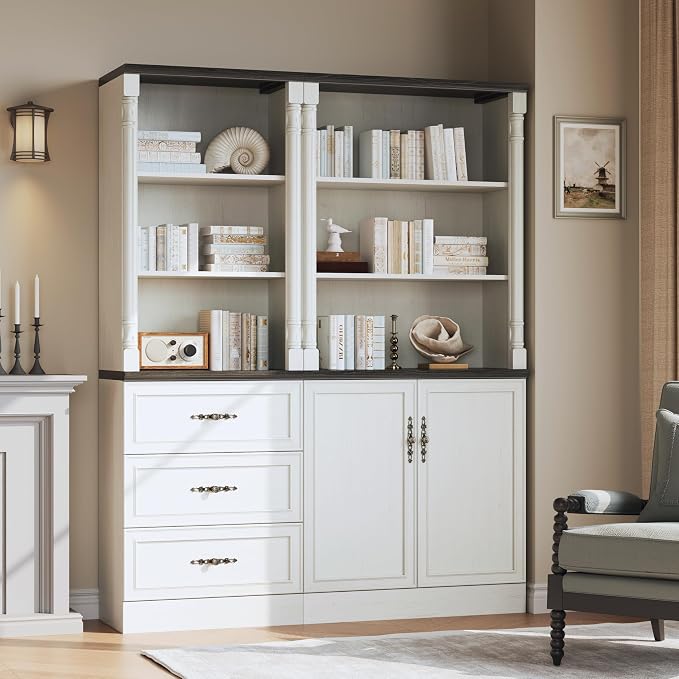 Bookshelf with Doors, Floor Standing Display Storage Cabinet - Image 6