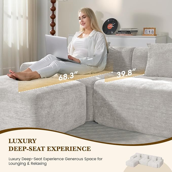 158" U Shaped Convertible Modular Couch, Cloud Couch Sectional - Image 6