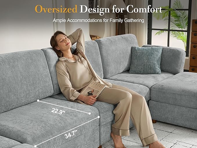 Oversized Modular Sectional Sleeper Couch, Solid Wood Frame, Removable Washable - Image 5