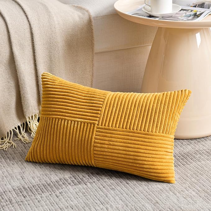 Fancy Homi 2 Packs Gold Yellow Lumbar Decorative Throw Pillow Covers 16x28 Inch - Image 2