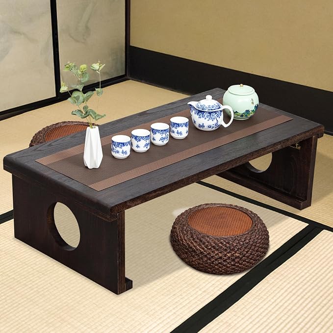 Foldable Japanese Coffee Table，Folding Japanese Floor Table，Natural Brown by VDEHOM