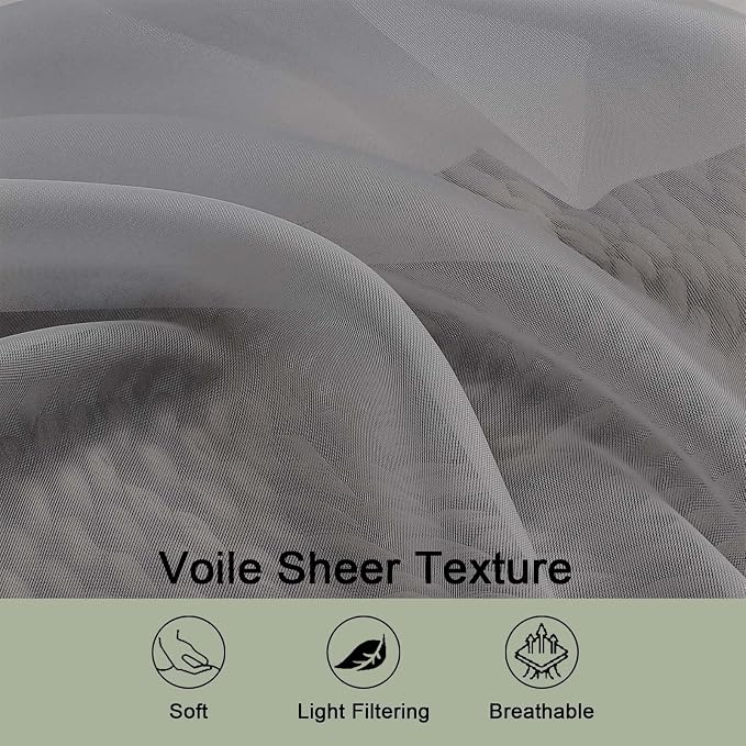 OWENIE Sheer Curtains 84 Inches Long 2 Panels Set, Sheer Grey Curtains - Image 5
