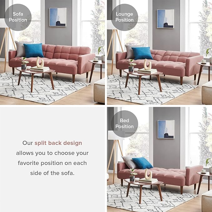 mopio Aaron 76.8" Couch, Small Futon Sofa Bed, Mid Century Modern Futon Couch - Image 6