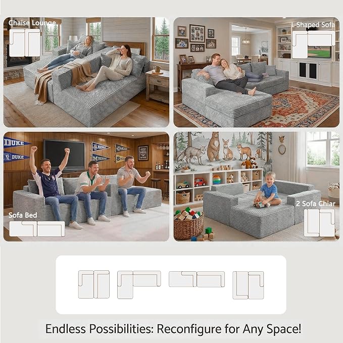 108" Boneless Couch Modular Sectional Sofa, L-Shaped Couch - Image 7
