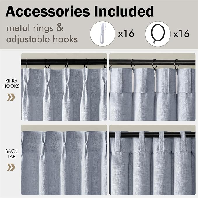 MIULEE Pinch Pleated Thick Linen Curtains 96 Inches Long 2 Panels - Image 8