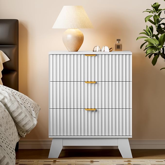 BORNOON Fluted 3 Drawer Dresser, 30.3" Tall Compact Modern Boho Chest of Drawers - Image 3