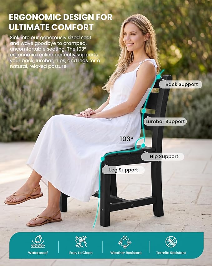 SERWALL HDPE Dining Set for 6: 1 Umbrella Hole Table, 4 Armless + 2 Armchairs. - Image 2
