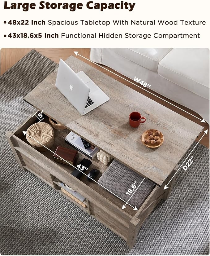 OKD 48" Farmhouse Lift Top Coffee Table - Image 4