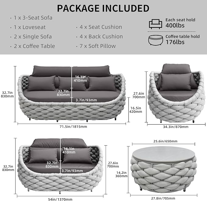 TWT Outdoor Patio Furniture Set 6 Pieces Aluminum Sectional Sofa, Metal Patio - Image 2