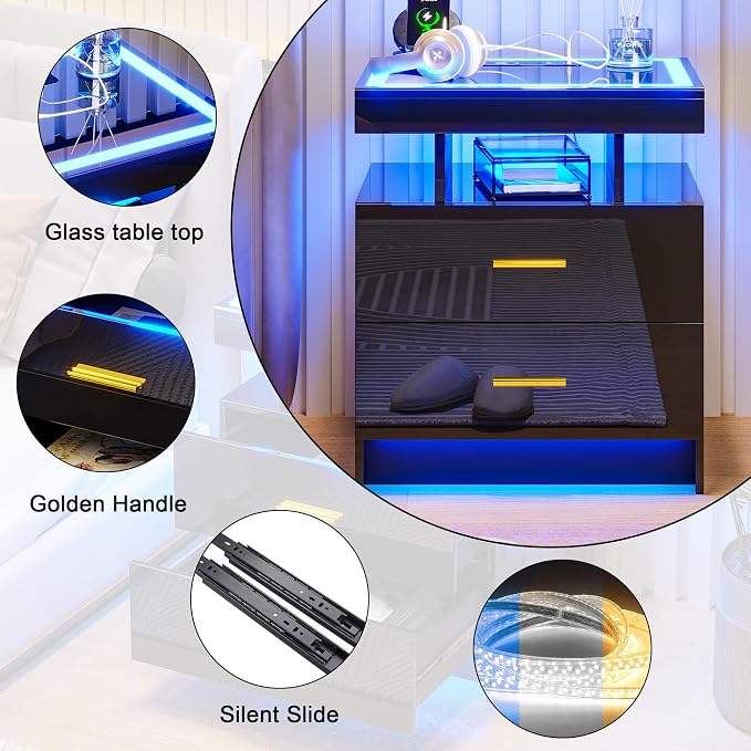 HNEBC Auto LED Nightstand Set of 2, Smart Night Stand - Image 7