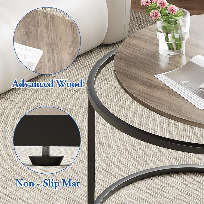 aboxoo Coffee Table Nesting Side Round Table Set of 2 End Table - Image 8