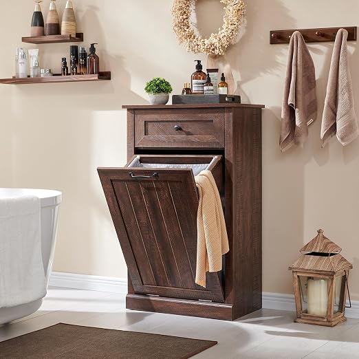 IFGET Tilt Out Trash Can Cabinet, 10 Gallon Farmhouse Laundry Hamper Cabinet - Image 6