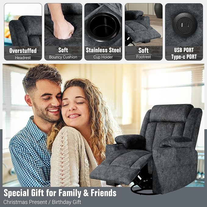 LEVELEVE Retro Rocking Recliner Chair, Massage Rocker Recliner Chair - Image 6