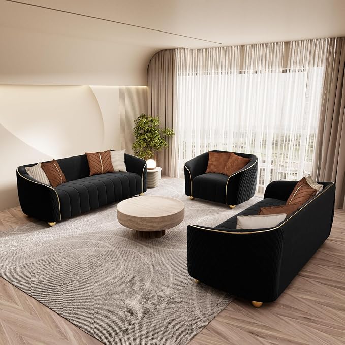 3-Piece Luxury Velvet Sofa Set for Living Room, Elegant Design Couch Set - Image 5