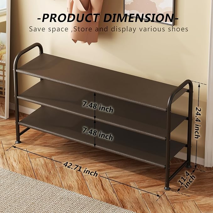 INGIORDAR Shoe Rack 3 Tier Long Storage Organizer Wide Metal Shoe Shelf - Image 3