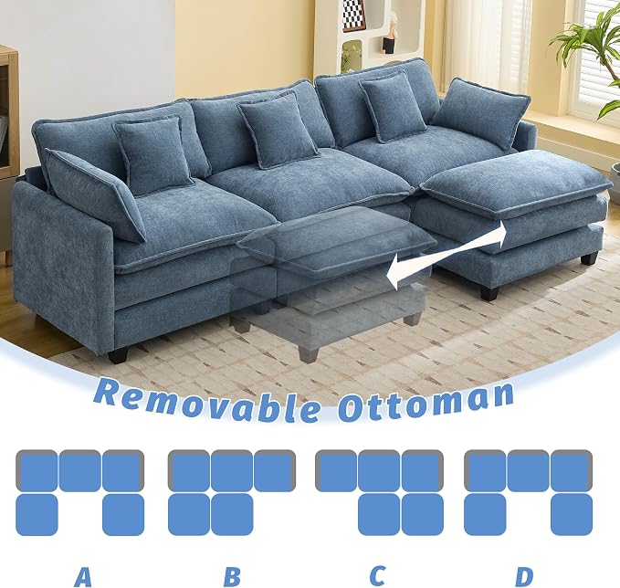 111'' Sectional Cloud Deep Seat Couch, Oversized Chenille U Shaped Sectional - Image 6